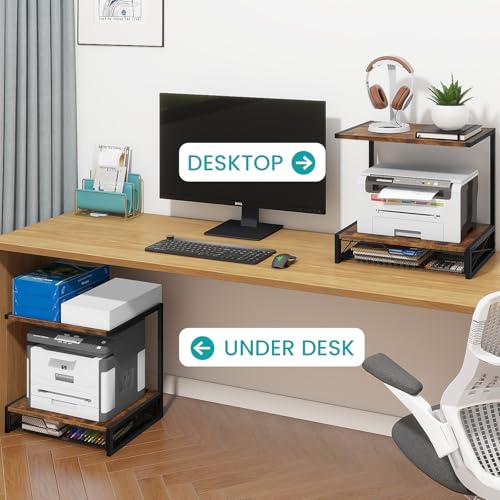 ELITEROO 2-Tier Desktop Printer Stand with Storage Drawer, Wooden Printer Stand for Desk, Small Printer Table with Shelf for Home Office, Fits Fax Machine, Scanner, 3D Printer, Rustic Brown - Image 4