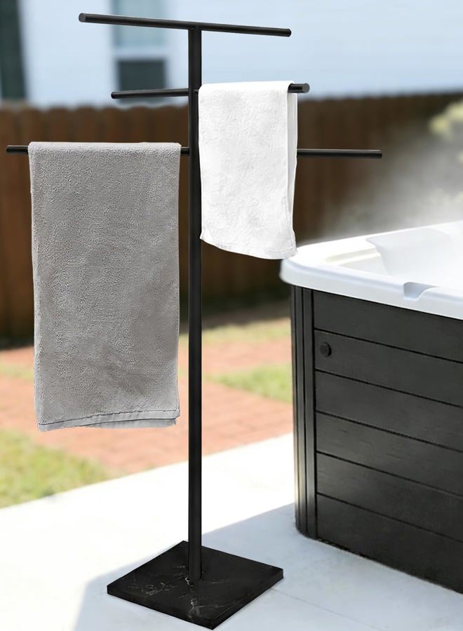 Eadot Marble Base Outdoor Standing Towel Rack for Swimming Pool, Hot Tub Or Spa, 304 Stainless Steel 6 Arms Standing Towel Sheet Holder Blanket Drying Rack Matte Black - Image 1