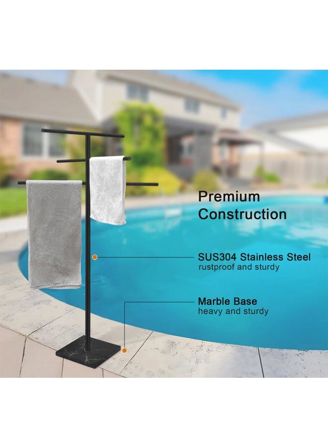 Eadot Marble Base Outdoor Standing Towel Rack for Swimming Pool, Hot Tub Or Spa, 304 Stainless Steel 6 Arms Standing Towel Sheet Holder Blanket Drying Rack Matte Black - Image 5