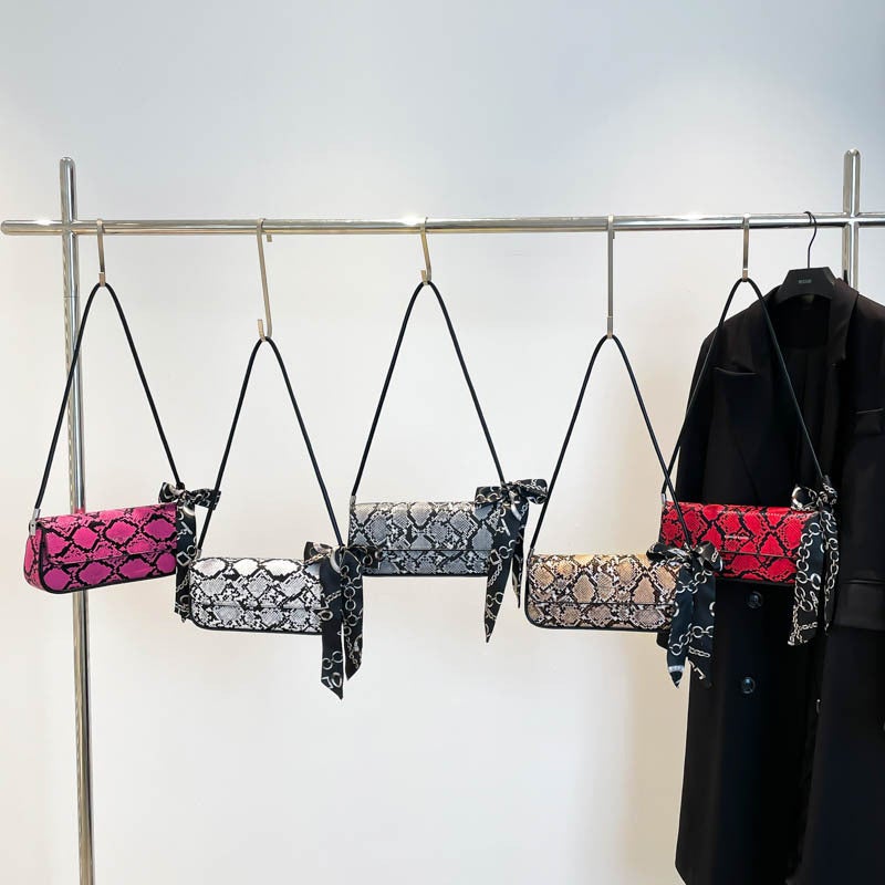 Style Snake Skin Pattern Armpit Bag For Women 2025 Spring Silk Scarf Elegant High-End Single Shoulder Baguette Bag - Image 5