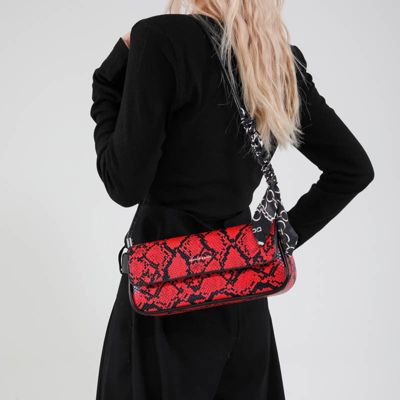 Style Snake Skin Pattern Armpit Bag For Women 2025 Spring Silk Scarf Elegant High-End Single Shoulder Baguette Bag - Image 4