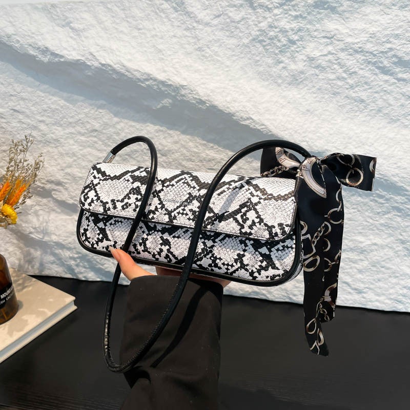 Style Snake Skin Pattern Armpit Bag For Women 2025 Spring Silk Scarf Elegant High-End Single Shoulder Baguette Bag - Image 3