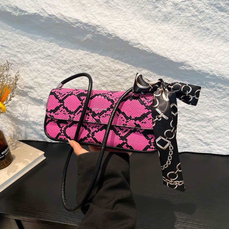 Style Snake Skin Pattern Armpit Bag For Women 2025 Spring Silk Scarf Elegant High-End Single Shoulder Baguette Bag - Image 2
