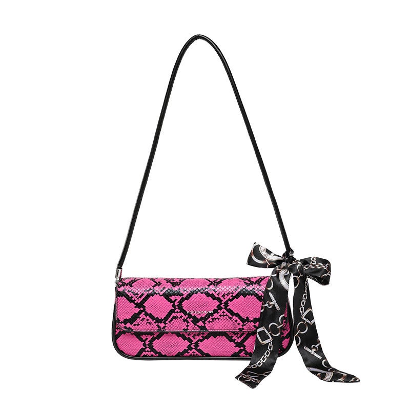 Style Snake Skin Pattern Armpit Bag For Women 2025 Spring Silk Scarf Elegant High-End Single Shoulder Baguette Bag - Image 1
