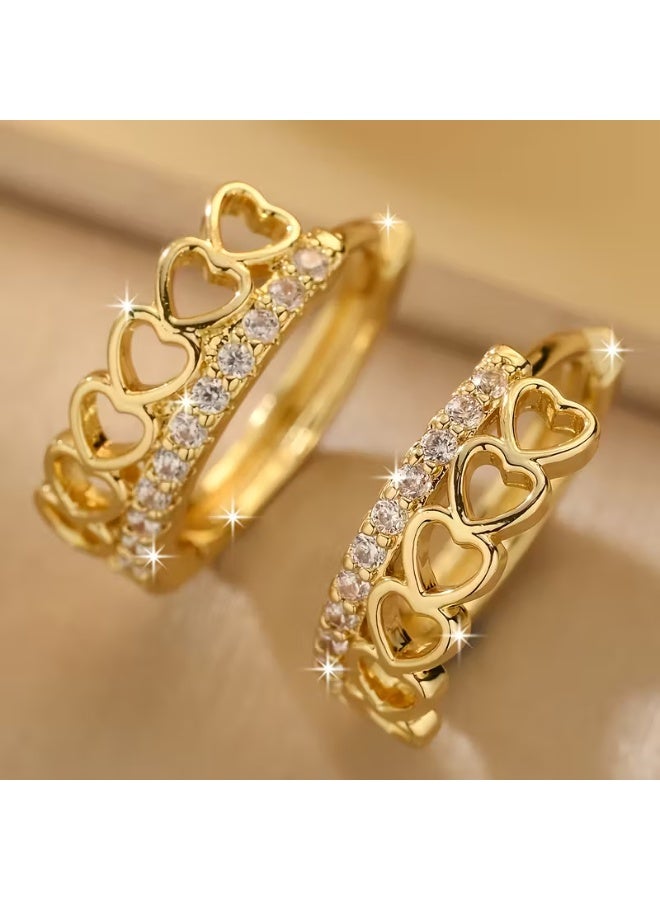 aeen Elegant 18k Gold Plated Shining Heart-Shaped Earrings – Romantic Hypoallergenic Jewelry for Women, Perfect for Daily Wear, Parties & Valentine’s Day Gifts - Image 1