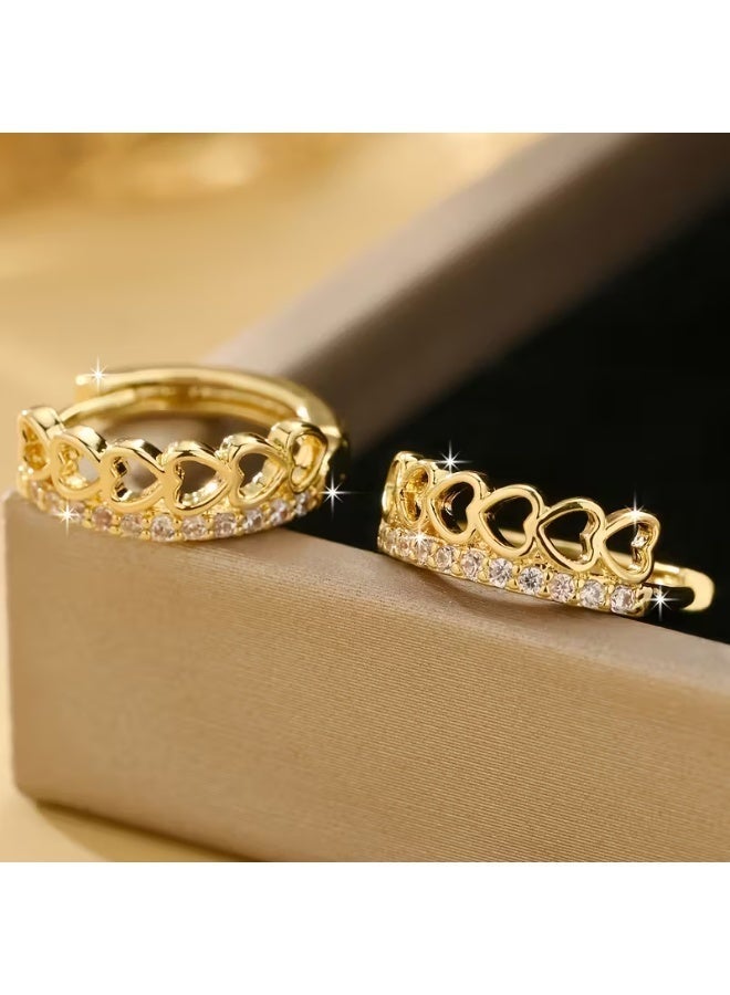 aeen Elegant 18k Gold Plated Shining Heart-Shaped Earrings – Romantic Hypoallergenic Jewelry for Women, Perfect for Daily Wear, Parties & Valentine’s Day Gifts - Image 2