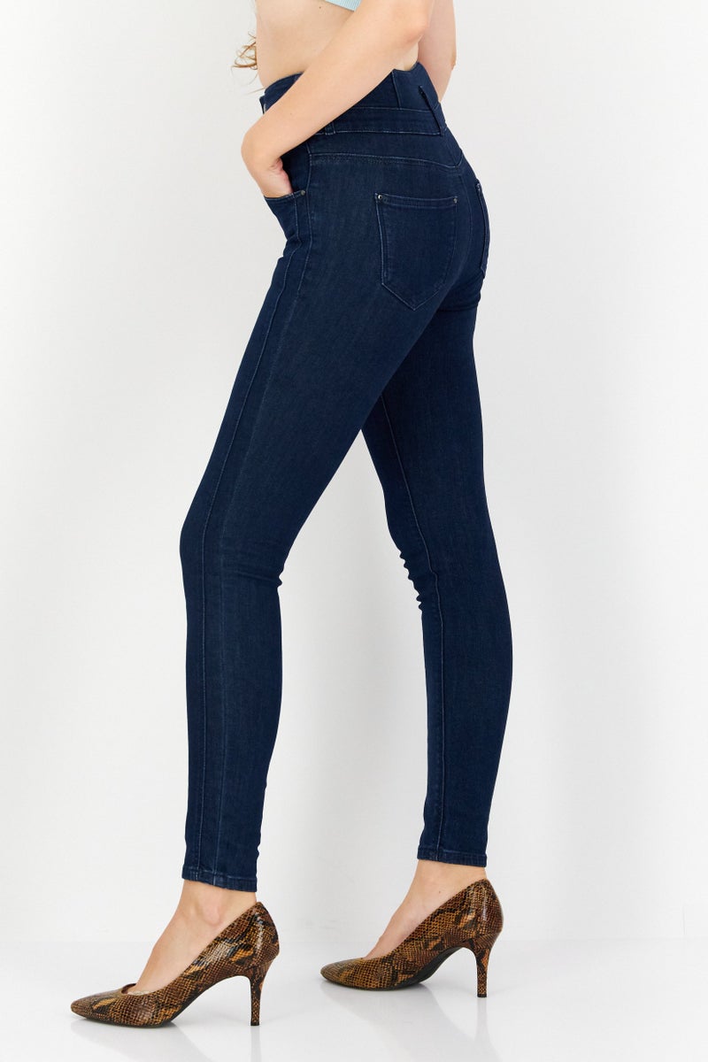 VERO MODA جينز ضيق نسائي بلياقة نحيفة، قماش جينز قابل للتمدد، أزرق داكن - Image 3