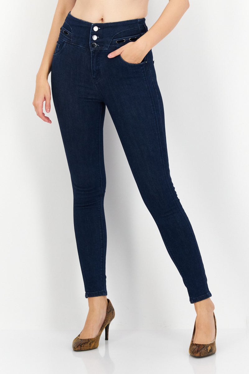 VERO MODA جينز ضيق نسائي بلياقة نحيفة، قماش جينز قابل للتمدد، أزرق داكن - Image 1