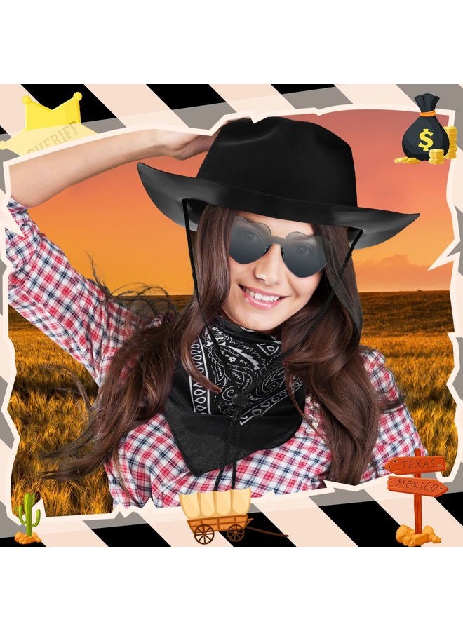 Newcotte 18 Pcs Western Cowboy Hat Set Include 6 Felt Cowgirl Hats 6 Paisley Bandanas 6 Pairs Heart Glasses for Party Costume(Black) - Image 5