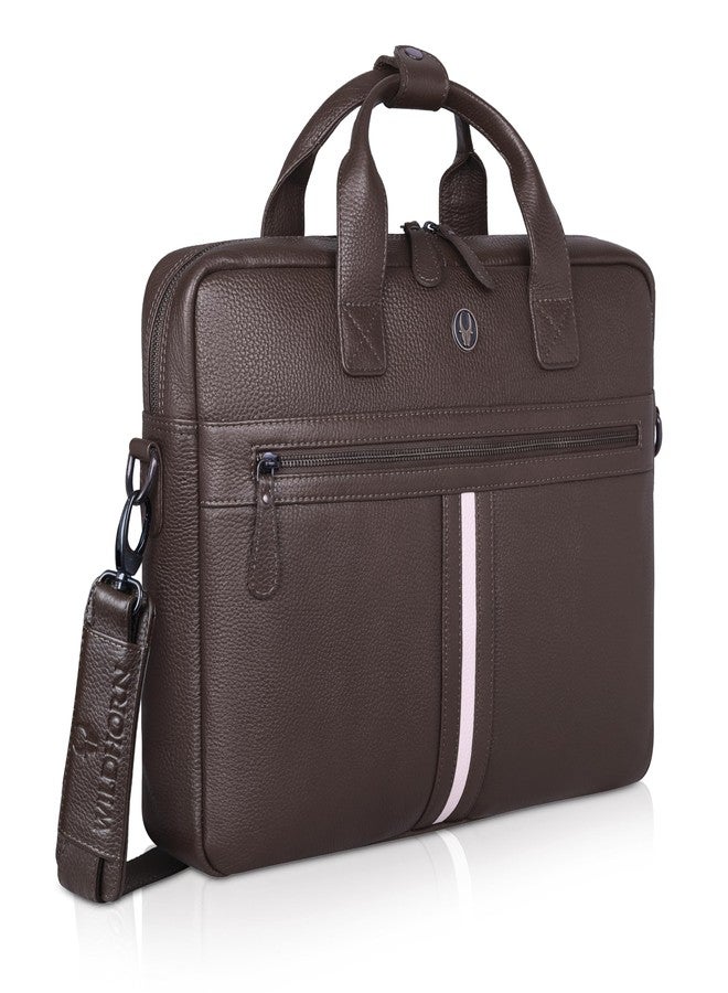 WildHorn Premium Leather Laptop Bag for Men | 16 Inch Office Laptop Messenger Bag | Stylish Briefcase with Adjustable Shoulder Strap & Handle | Messenger Bag for Office Use (DARK BROWN) - Image 1