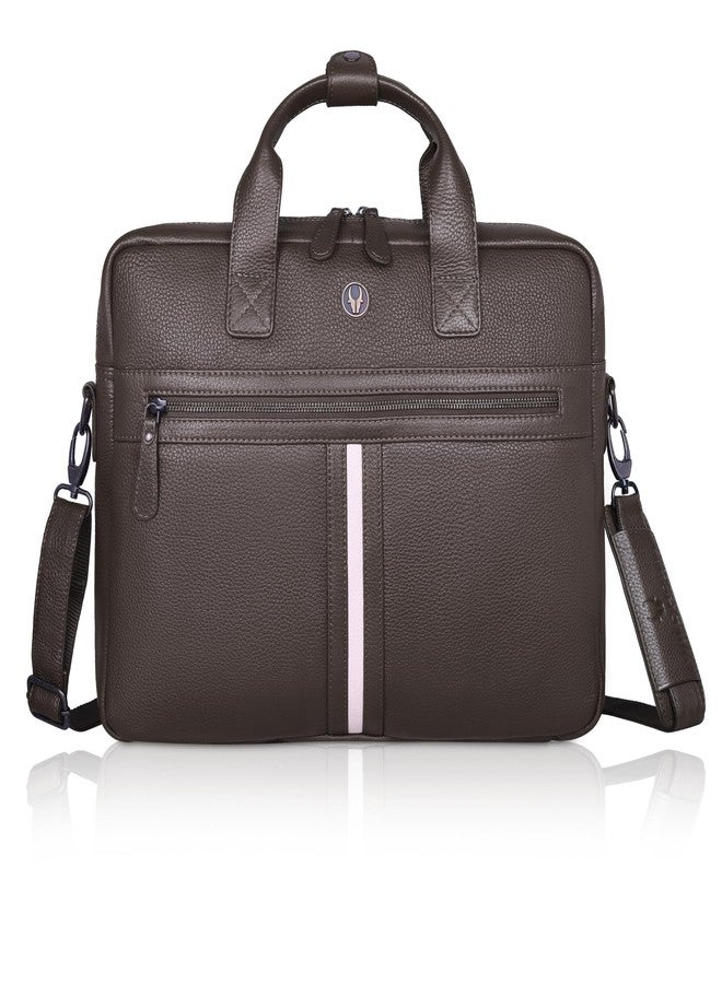 WildHorn Premium Leather Laptop Bag for Men | 16 Inch Office Laptop Messenger Bag | Stylish Briefcase with Adjustable Shoulder Strap & Handle | Messenger Bag for Office Use (DARK BROWN) - Image 3