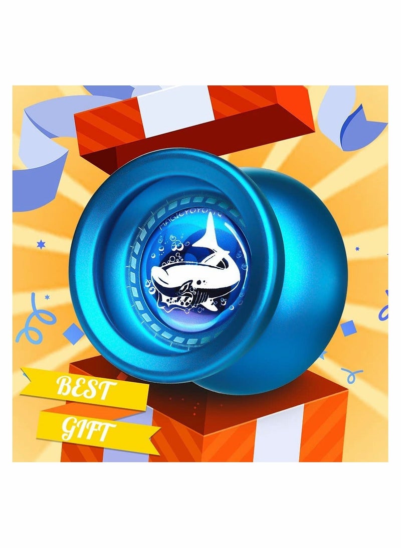 Responsive Yoyo T9 Shark-Blue, Professional Yoyo Metal Alloy Yo Yo for Kids Beginner + Replacement Unresponsive Yoyo Bearing + Removal Bearing Tool + Glove + 5 Yoyo Strings - Image 3