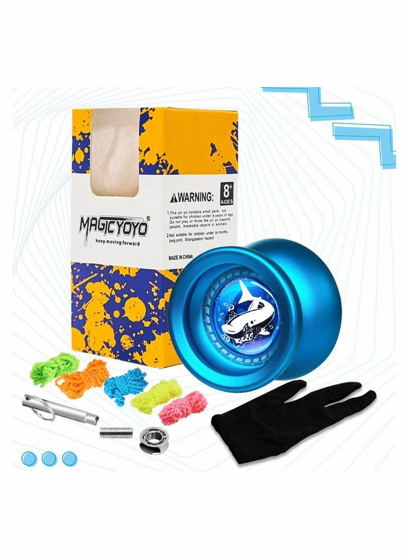 Responsive Yoyo T9 Shark-Blue, Professional Yoyo Metal Alloy Yo Yo for Kids Beginner + Replacement Unresponsive Yoyo Bearing + Removal Bearing Tool + Glove + 5 Yoyo Strings - Image 4