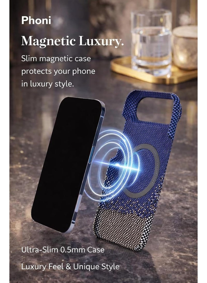 فوني Phoni Ultra Slim Magnetic Case for iPhone Air, Compatible with MagSafe, Thin Lightweight Design Phone Case, Carbon Fiber Style, Raised Camera Protection (Azure – Blue Carbon) - Image 4