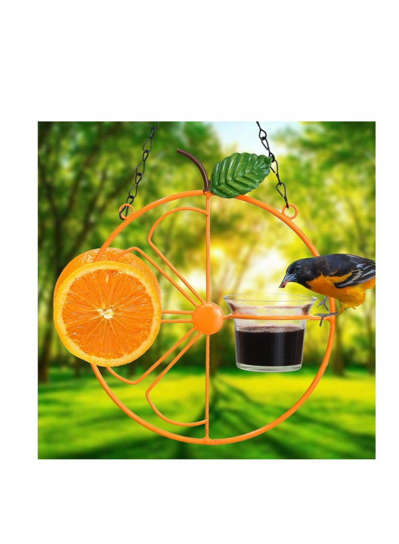KASTWAVE Oriole Bird Feeder, Hanging Metal Bird Feeder Detached Bowl Design Orange Fruit Feeder Outdoor Garden Metal Hanging Drinking Grape Jelly Container Hummingbird Feeder Great for Garden Outdoor Gift - Image 1
