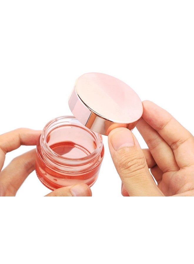 Furnido Pink Glass Cream Jar,4 Pack 1.7 Oz/50G Face Lotion Jar Pot,Empty Refillable Glass Cosmetic Cream Bottle Container With Rose-Golden Cover,Inner Liners For Moisturizer,Eyeshadow,Makeup Emulsion - Image 2