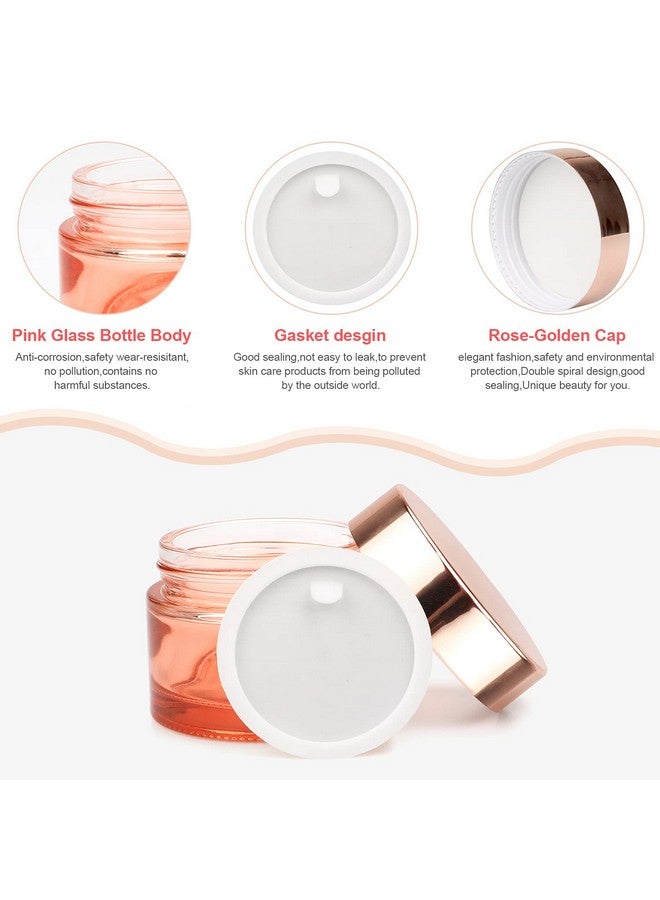 Furnido Pink Glass Cream Jar,4 Pack 1.7 Oz/50G Face Lotion Jar Pot,Empty Refillable Glass Cosmetic Cream Bottle Container With Rose-Golden Cover,Inner Liners For Moisturizer,Eyeshadow,Makeup Emulsion - Image 5