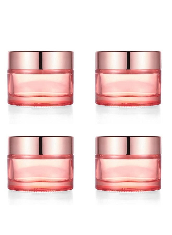 Furnido Pink Glass Cream Jar,4 Pack 1.7 Oz/50G Face Lotion Jar Pot,Empty Refillable Glass Cosmetic Cream Bottle Container With Rose-Golden Cover,Inner Liners For Moisturizer,Eyeshadow,Makeup Emulsion - Image 1