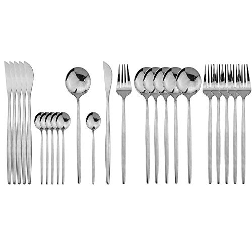 JASHII 24 Pieces Silverware Flatware Cutlery Set, Stainless Steel Tableware Silverware-Service for 6 Dishwasher Safe Full Set Flatware Durable (Silver) - Image 1