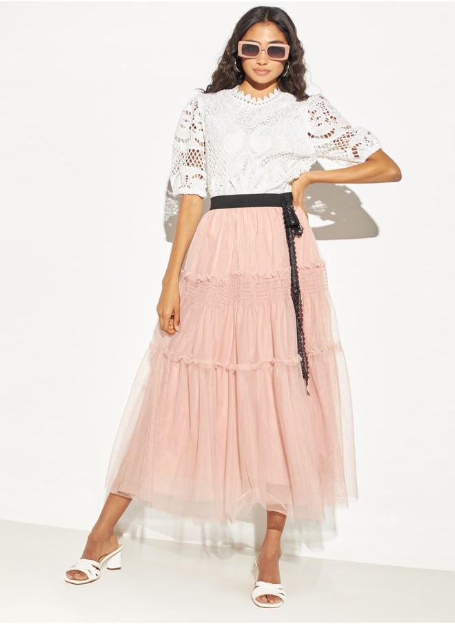 2Xtremz - 2Xtremz Lace Detail Top with Puff Sleeves - Image 1
