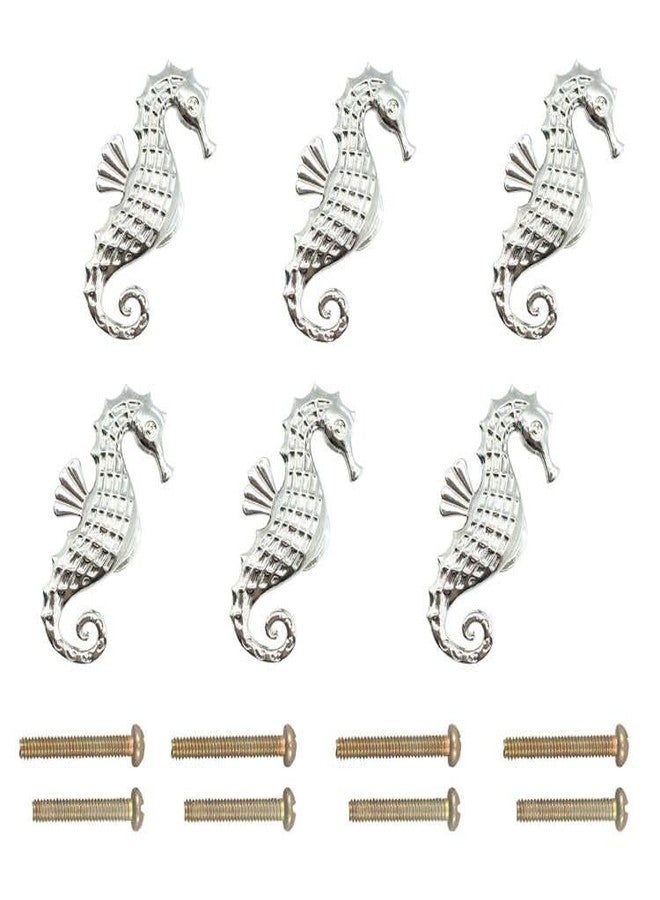 LLDYNW 6 pcs Seahorse Knobs Dresser Knobs Ocean Cabinet Handles for Home Office Dresser Wardrobe Cabinet Kitchen Drawer Pull Handles (Bright Silver) - Image 1
