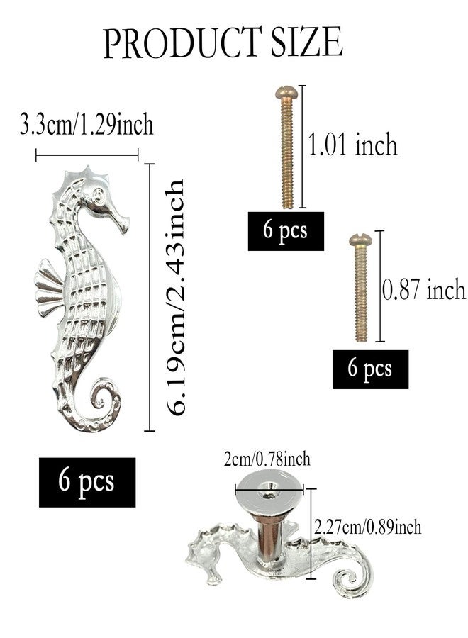 LLDYNW 6 pcs Seahorse Knobs Dresser Knobs Ocean Cabinet Handles for Home Office Dresser Wardrobe Cabinet Kitchen Drawer Pull Handles (Bright Silver) - Image 2