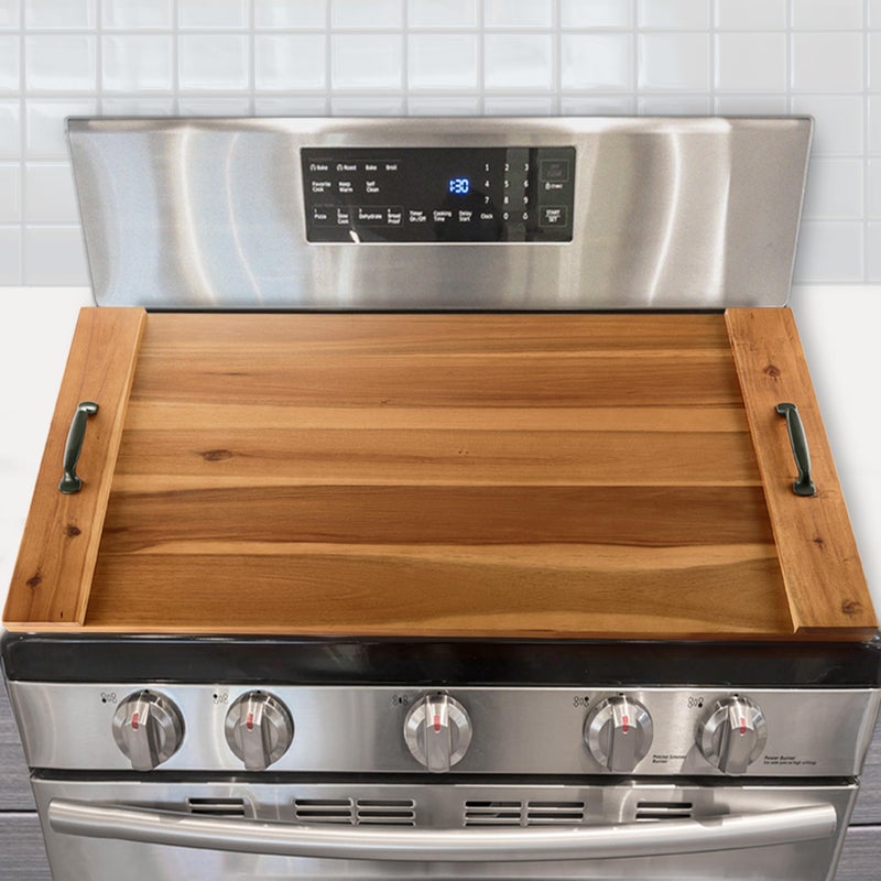 BLUEWEST Noodle Board Stove Cover Acacia Wood Stove Top Board for Gas Burners and Electric Stove Extra Thick Wooden RV StovetopSink Cover  Tray for Kitchen Counter Space