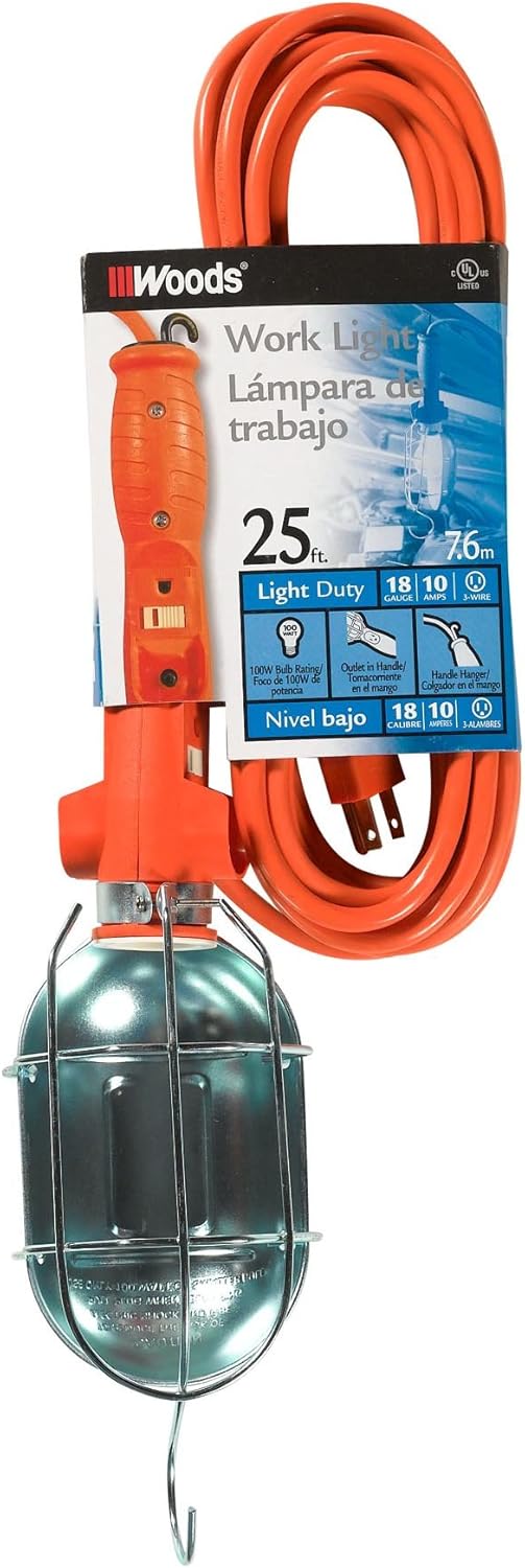 ضوء الطوارئ وودز 0681 183Gauge SJTW مع واقي معدني ومخرج 75 واط 25 قدم برتقالي