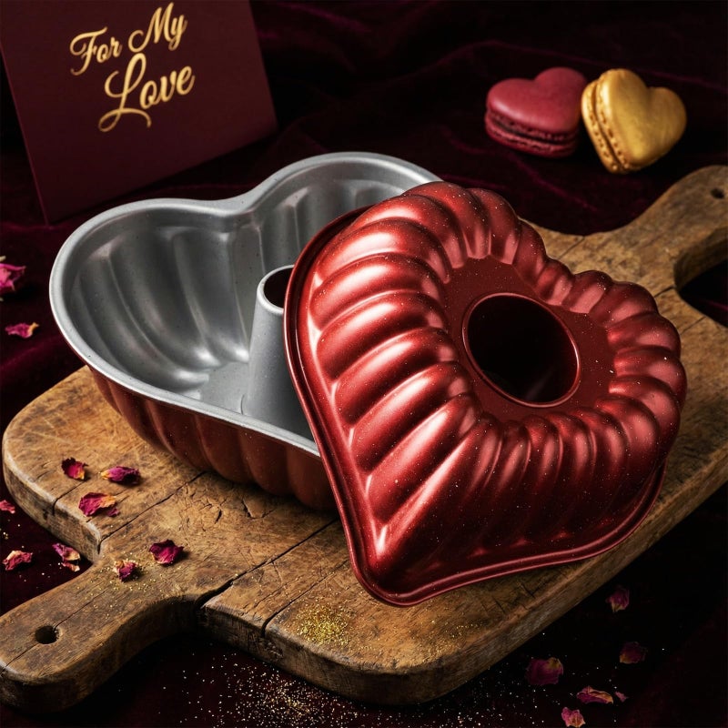 Layhit 2 Pcs Valentine's Day Heart Shaped Cake Pan 10 Inches Red Heart Cake Pan Non Stick Oven Baking Mold for Valentine's Day Christmas Wedding Birthday Party Family Kitchen Accessories(Hollow) - Image 2