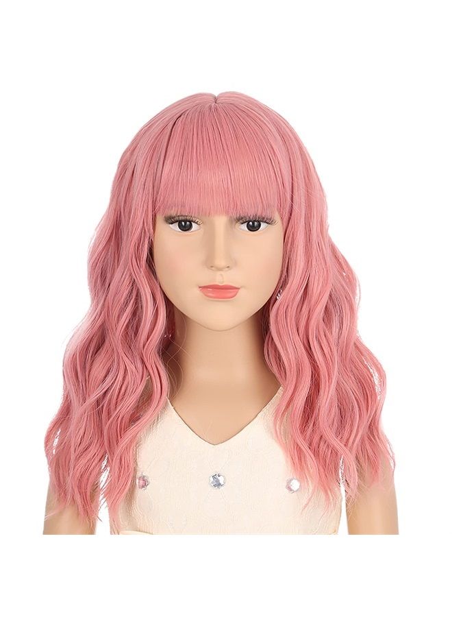 DUDUWIG Girl's Pink Wig with Air Bangs Short Curly Wigs Lovely Color Synthetic Cosplay Hair Wig for kids Children - Image 1