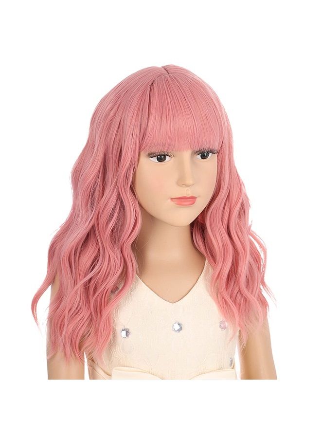 DUDUWIG Girl's Pink Wig with Air Bangs Short Curly Wigs Lovely Color Synthetic Cosplay Hair Wig for kids Children - Image 2