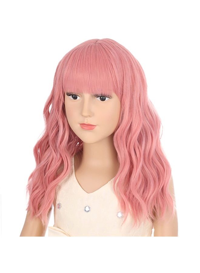 DUDUWIG Girl's Pink Wig with Air Bangs Short Curly Wigs Lovely Color Synthetic Cosplay Hair Wig for kids Children - Image 3