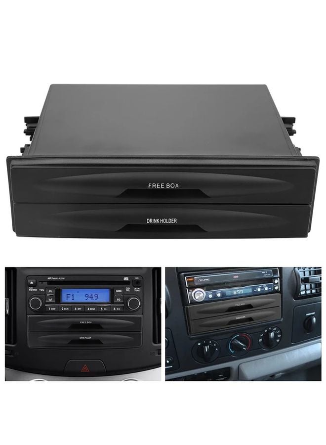 Black Universal Car Dual DIN Radio Cup Holder Organizer Box - Image 1
