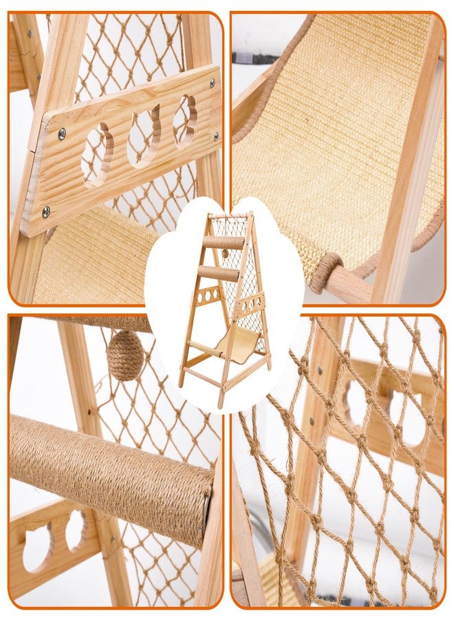 QVEEQ Cat Tree Ladder, Ladder Cat Tree with Hammock Scratching Post Climbing Web and Danging Sisal Ball, Cat Ladders Can Accommodate Multiple Cats and Can be Removed by The Window - Image 3