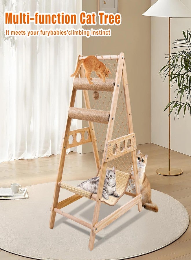 QVEEQ Cat Tree Ladder, Ladder Cat Tree with Hammock Scratching Post Climbing Web and Danging Sisal Ball, Cat Ladders Can Accommodate Multiple Cats and Can be Removed by The Window - Image 4
