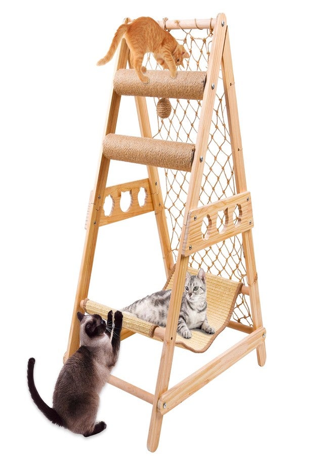 QVEEQ Cat Tree Ladder, Ladder Cat Tree with Hammock Scratching Post Climbing Web and Danging Sisal Ball, Cat Ladders Can Accommodate Multiple Cats and Can be Removed by The Window - Image 1