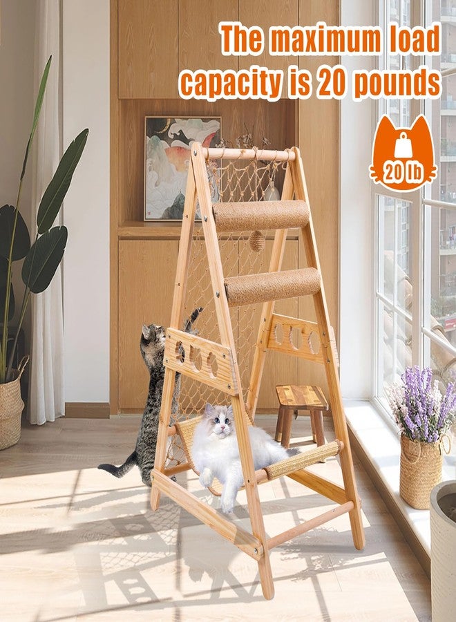 QVEEQ Cat Tree Ladder, Ladder Cat Tree with Hammock Scratching Post Climbing Web and Danging Sisal Ball, Cat Ladders Can Accommodate Multiple Cats and Can be Removed by The Window - Image 5