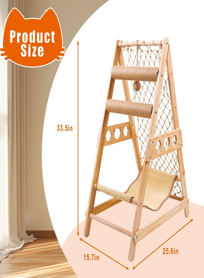 QVEEQ Cat Tree Ladder, Ladder Cat Tree with Hammock Scratching Post Climbing Web and Danging Sisal Ball, Cat Ladders Can Accommodate Multiple Cats and Can be Removed by The Window - Image 2