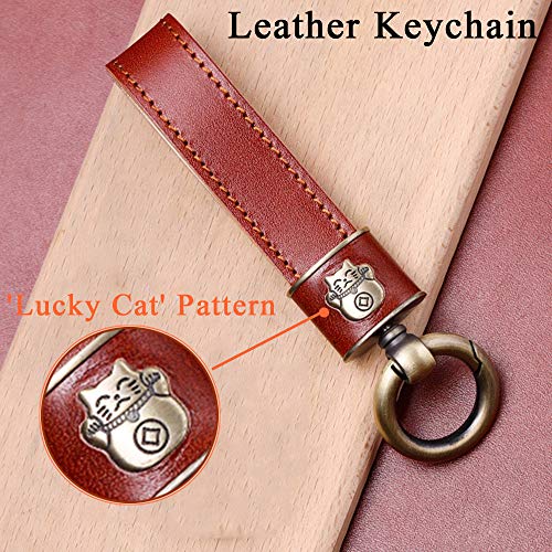 SANRILY Car Key Cover Fit for Mini Cooper 2016-2021 Clubman Countryman Hardtop Convertible Keyless Remote Key Holder Leather Key Protective Case with Lucky Cat Keychain Green - Image 3