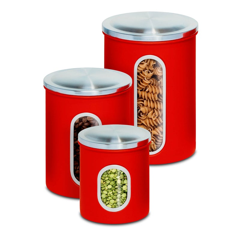 Honey Can Do Three-Piece Set of Nesting Stainless Steel Kitchen Canisters, Red KCH-03011 Red - Image 2