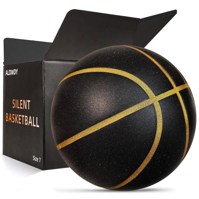ALDWDY Silent Basketball Size 7 (29.5") â€“ Grooved Airless Indoor Basketball for Quiet Dribbling and Indoor Training, Pro PU Foam Ball â€“ Real Feel Higher Bounce Quieter (Black) - Image 1