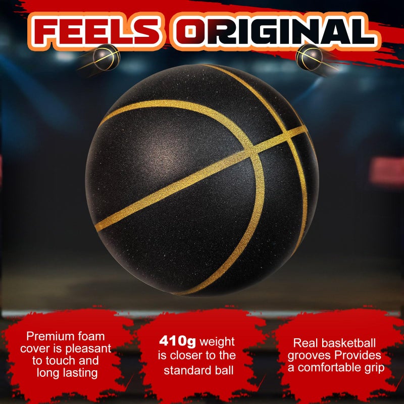 ALDWDY Silent Basketball Size 7 (29.5") â€“ Grooved Airless Indoor Basketball for Quiet Dribbling and Indoor Training, Pro PU Foam Ball â€“ Real Feel Higher Bounce Quieter (Black) - Image 3