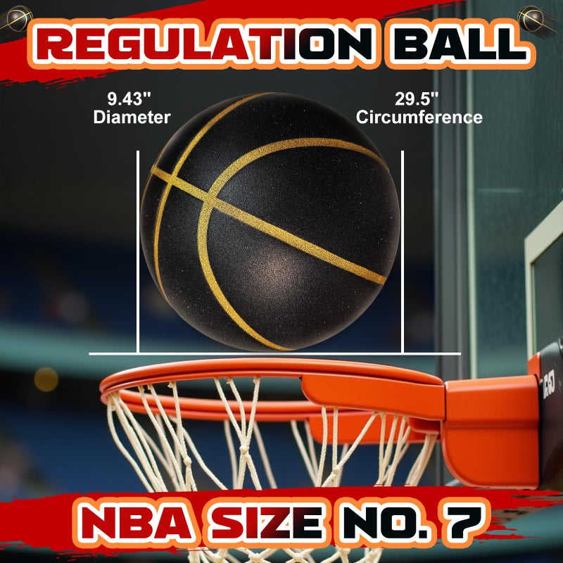 ALDWDY Silent Basketball Size 7 (29.5") â€“ Grooved Airless Indoor Basketball for Quiet Dribbling and Indoor Training, Pro PU Foam Ball â€“ Real Feel Higher Bounce Quieter (Black) - Image 5