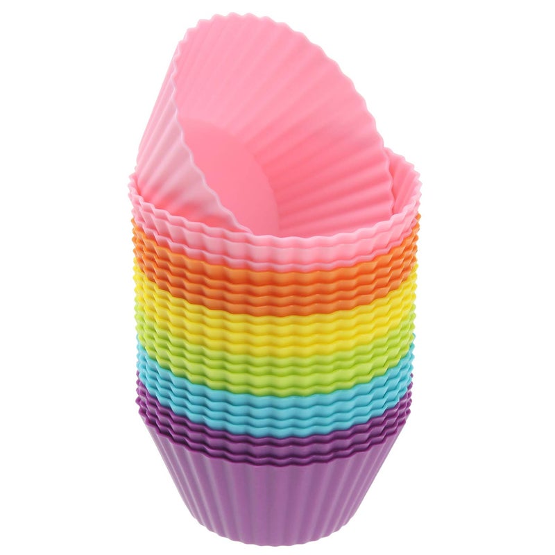 Freshware Silicone Baking Cups 24Pack Reusable Cupcake Liners NonStick Muffin Cups Cake Molds Cupcake Holder in 6 Rainbow Colors Standard Round