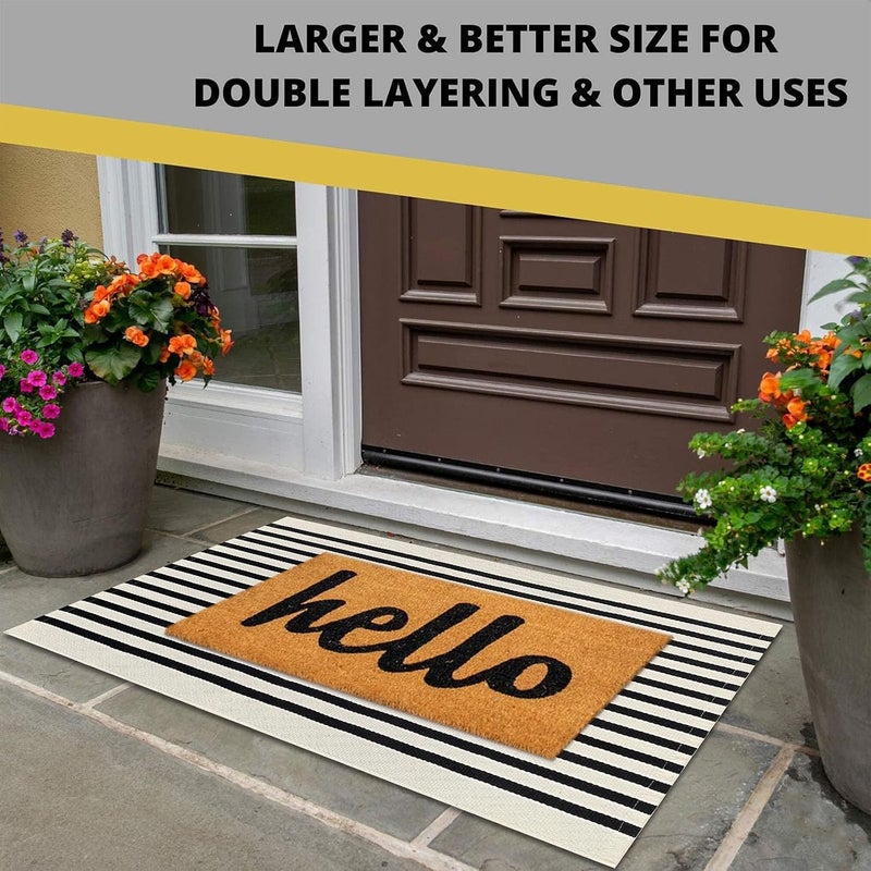 KOZYFLY Black and Beige Striped Porch Rug 2x3 Ft Small Area Rug Cotton Outdoor Doormat Front Door Rug Washable Outdoor Rug Farmhouse Layered Door Mat for Front Door Entryway Patio Porch - Image 2