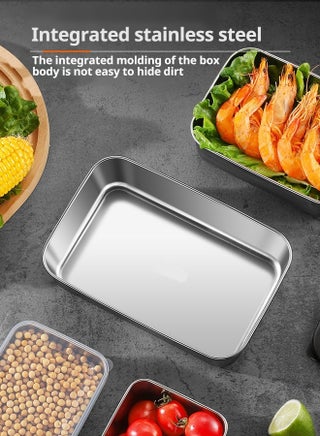 HOOPZOZA 3Pcs Stainless Steel Containers Set Food Storage Containers 304 Lunch Box for Kitchen Meal Prep Freezer Fridge Oven Reusable and Stackable Leak Proof Metal Lunch Bento Box Set - view 4