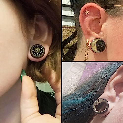 Qmcandy 6pcs 0g Sun Moon Natural Wood Plugs Acrylic Screw Ear Tunnels Plugs Expander Set Piercing - Image 5