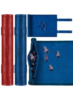 Civaner Dice Mat Tray Rolling Mat With Zipper Pu Leather Folding Scroll Dice Bag Dice Holder Dice Table Christmas Game Accessories(Red, Blue, 2 Pieces)  - Image 1