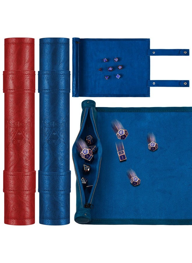 Civaner - Dice Mat Tray Rolling Mat With Zipper Pu Leather Folding Scroll Dice Bag Dice Holder Dice Table Christmas Game Accessories(Red, Blue, 2 Pieces) - Image 1