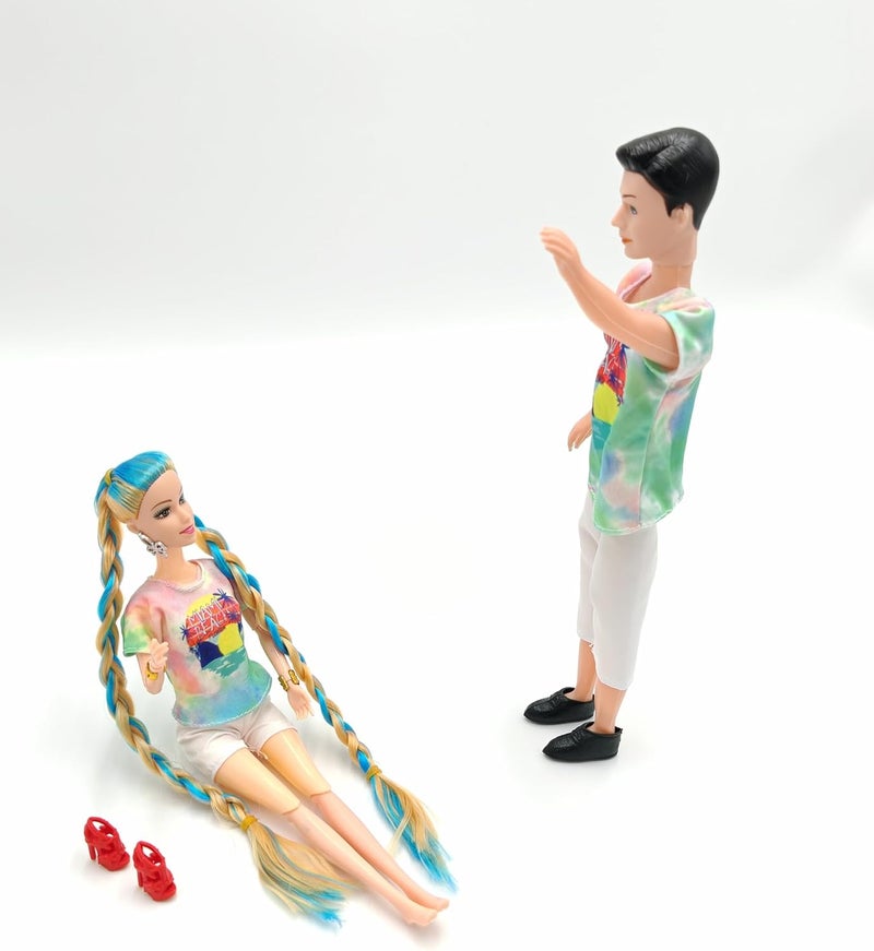 FUNFY Fancy Girl and Boy Beach Dolls | For Kids 3 Years and Above | This Couple Dolls with Multi Coloured Shirt and White Shorts, Fancy Hair & Footwear | Perfect for Gifting - Image 1